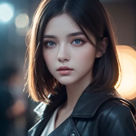  beautiful girl with realistic dark eyes wearing thick tights,  blue-white skin,  with medium length dark hair,  Perfect face ,  perfect eyes,  With the coat on  ,  high definition , Comprehensive cinematic,   Digital Painting  , 8k,   cinematic lighting ,...