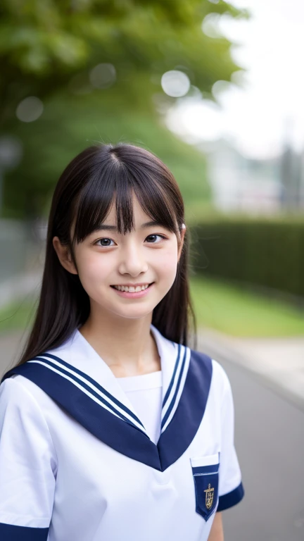  Masterpiece,  top quality, 8k, 18 years old,  Japanese girl, slender,  RAW Photo ,  absurd,  Award-Winning Portraits, ( detailed face, smile), Alone,  school uniform , Sailor uniform, Short sleeve, Idol&#39;s face,   Miniskirt  ,  short socks with gathers...