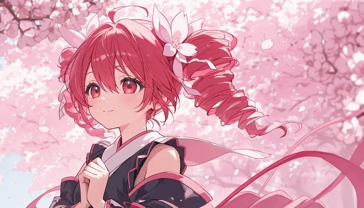 Kasane Teto watching the cherry blossoms flurry in full bloom