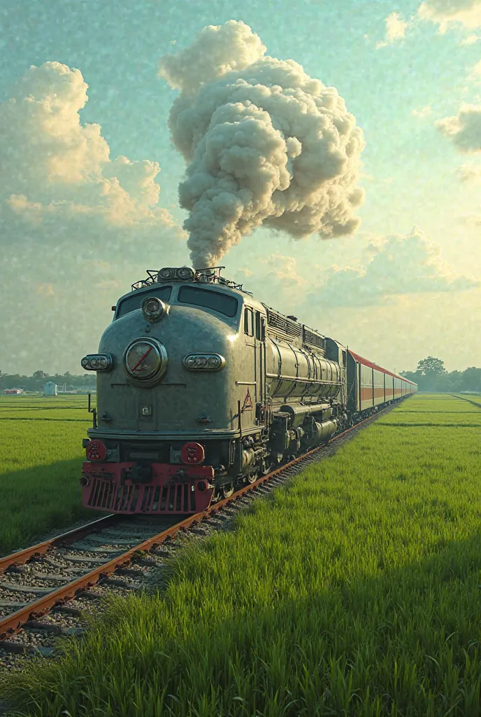 The train ovalry.A​ penis​ on​ a​ track, outdoor​ Thai​land​ country​side​ rice​ ​field​, Realistic​ ​intricate​ ​details​  image​