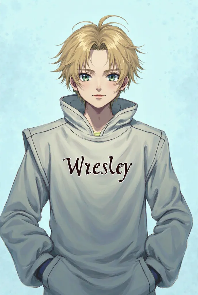 Image of Meliodas and on her clothes she bears the name of Whesley with a light blue background 