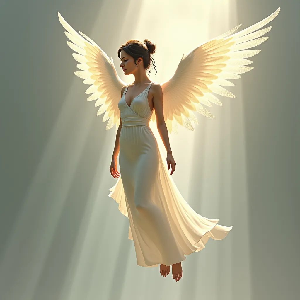 One angel is flying
seductive
mystical
The background is simple