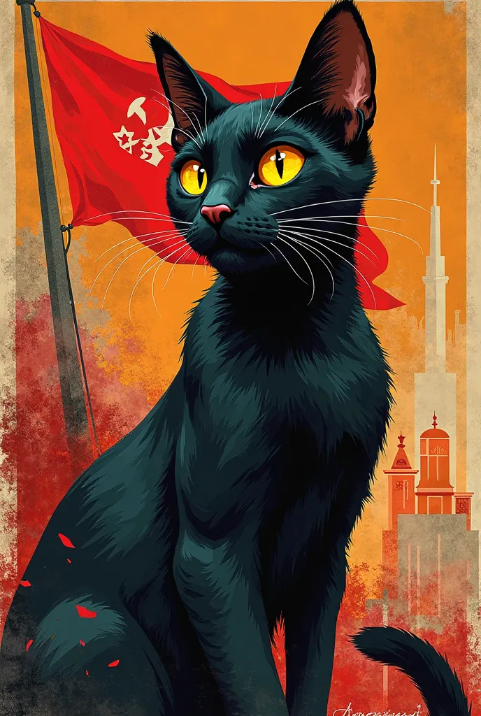  disney style black cat 2d ( Soviet-style poster painted ) 