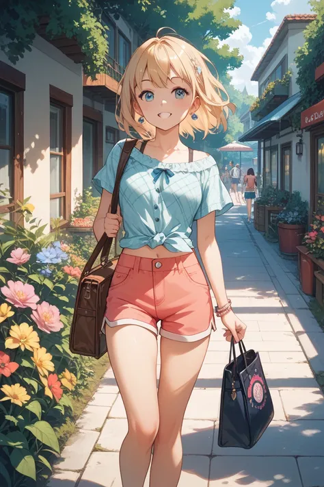 Girl walking outdoors in girls' shorts