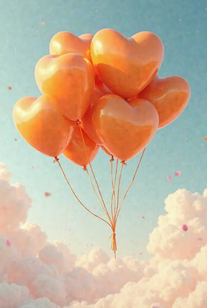 I need big orange heart-shaped balloons fly into the sky 