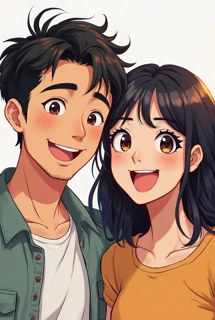 Je veux un couple de 30 ans en Manga Qui nous regardent en souriant 