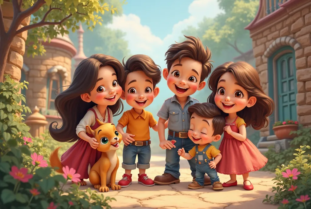 do cute cartoon style, disney style portrait, disney family and friend portrait