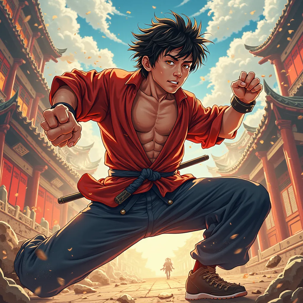 Jackie Chan from the cartoon "Jackie Chan Adventures", anime style "History's Strongest Disciple Kenichi"