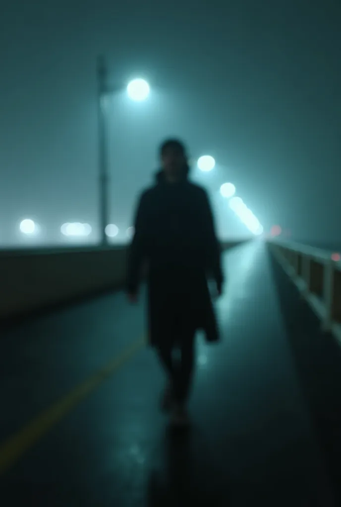 A slightly blurred image of yourself as if caught mid-motion, like a ghostly afterimage. The background could be an empty street at night, a misty bridge, or a dimly lit room, creating a sense of unease and psychological disorientation.