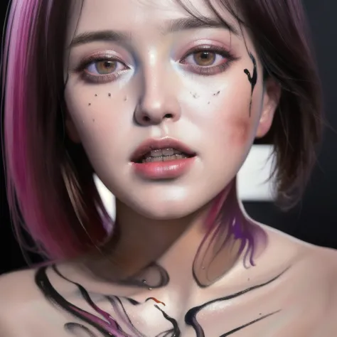 Android Beauty, Powerful paintings inspired by Francis Bacon, Ultra-realistic surrealism, hyperrealism, fear,  art, Hyper Real Painting, Realistic illustration painting, カラフルなhyperrealism, ultra-realistic digital art