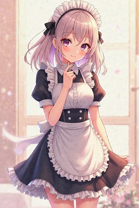 A hot anime girl is wearing a maid