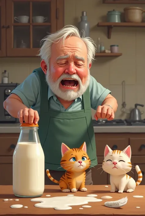 When these cats drink all the milk, seeing this the uncle starts crying bitterly 