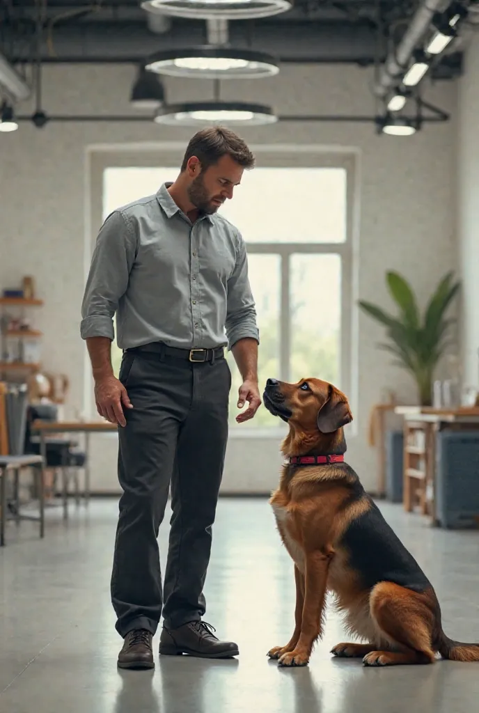 A male pet trainer is training a pet