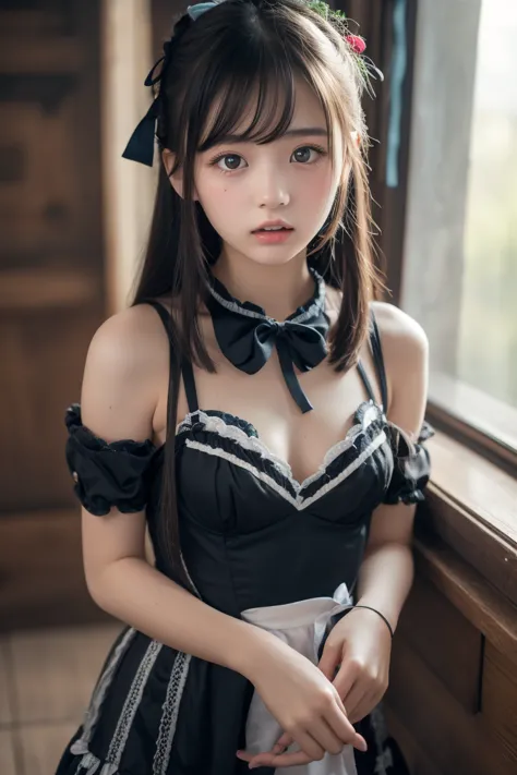 ８ｋ images、Hi-Res、SLR camera footage、In an abandoned room、Tied to a pillar with a rope、Highlight Cleavage、(sweet lolita girl:1.5)、japanese loli girl ,a sexually precocious young girl、Lolita 's troubled face! huh hua .... what a cliche!、portraying ren in an ...