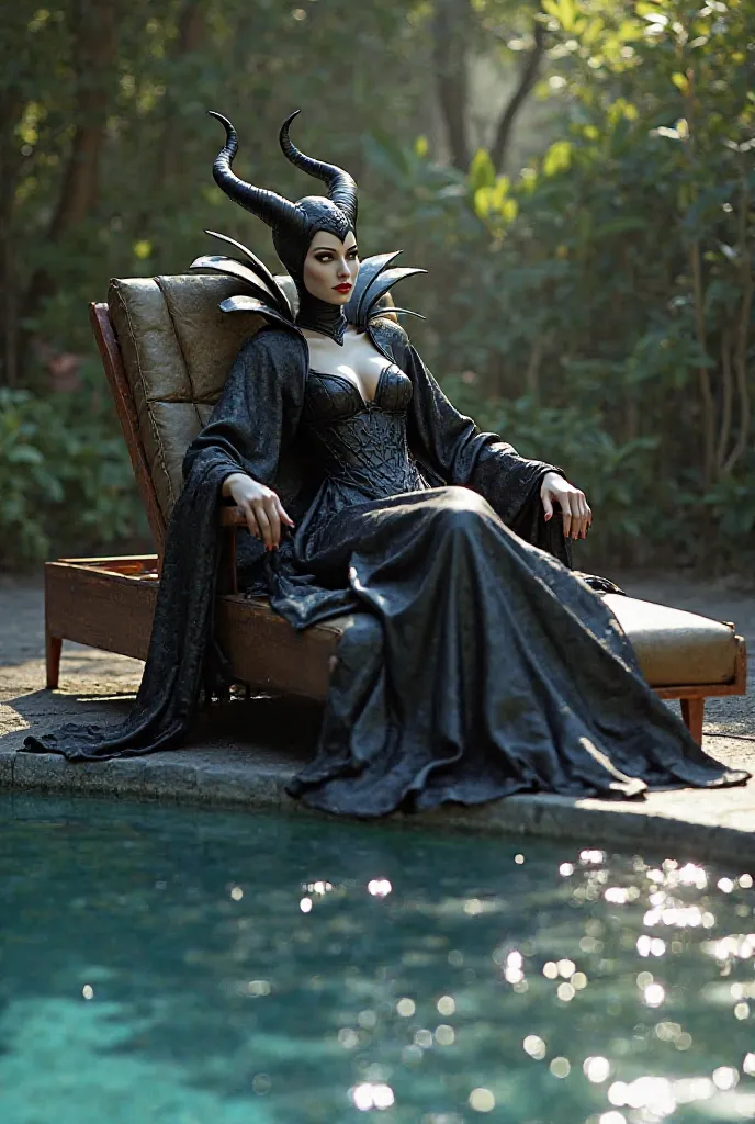 Maleficent sunbathing by the pool