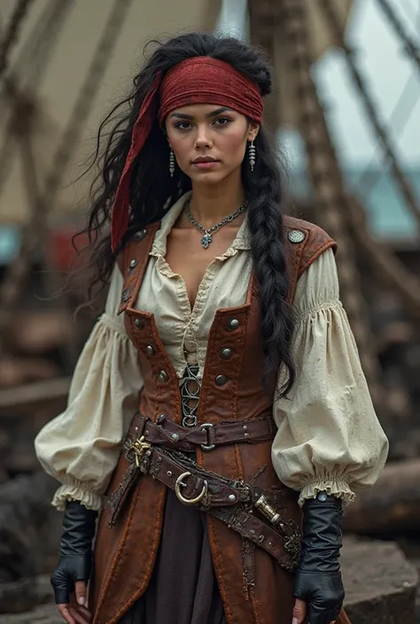 Luna's pirate outfit in the style of the “Pirates of the Caribbean” films combines elegance, ferocity and independence. She wears a custom-made, slightly worn, yet impressive, brown leather brace, which accentuates her slim figure and features artistic det...