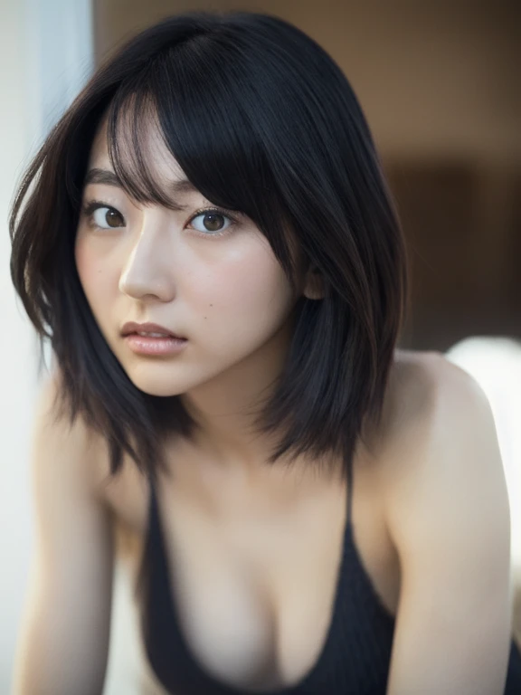 Picture of a Cute Japanese Woman, Age 27, portrait photo from the front、The body also faces the camera directly、The upper body also faces the front、Face facing straight ahead、Straight gaze、32K, 1 person, The light hits the face,  FRONT LIGHT 、 bright light...