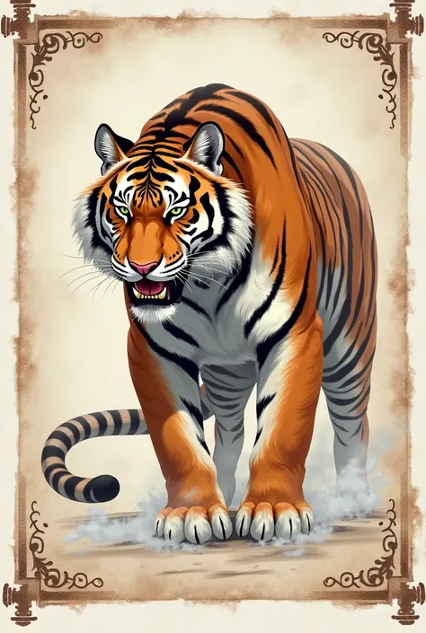 Create a tiger on a white background, Let the drawing style be Western as in ancient parchment from the Edo era