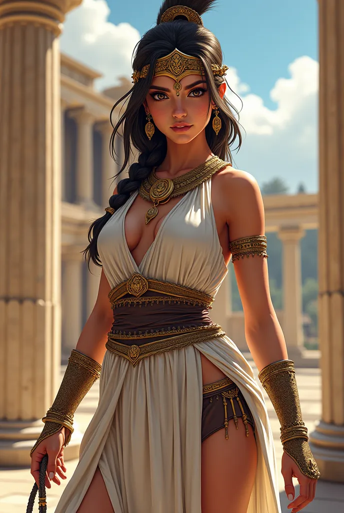 Anime style, lara croft in traditional greek outfit