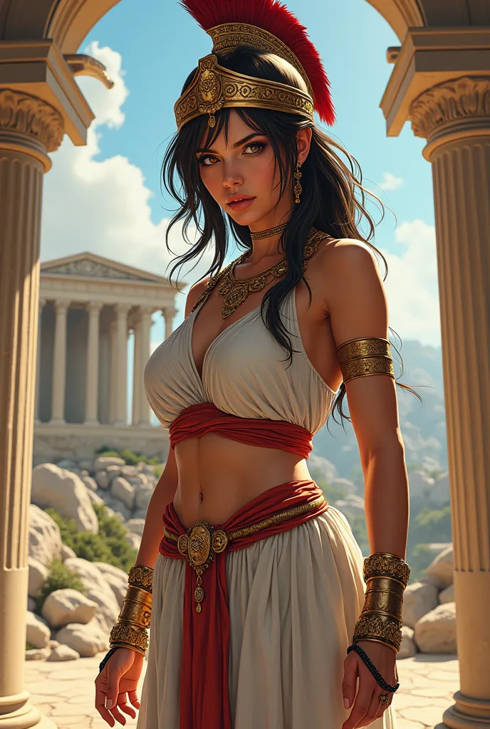 Anime style, lara croft in traditional greek outfit