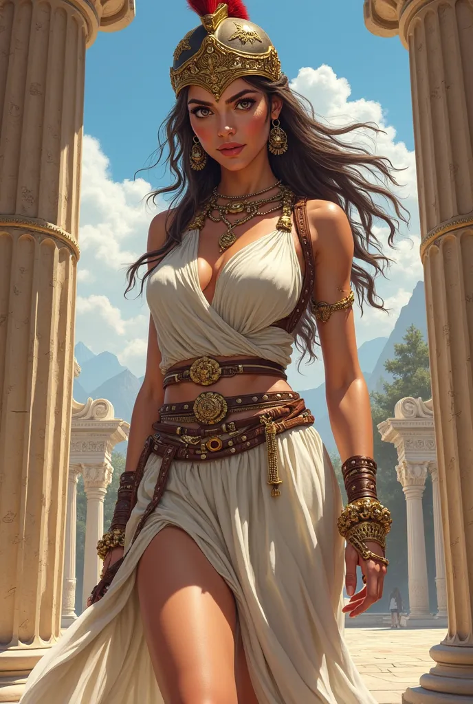 Anime style, lara croft in traditional greek outfit