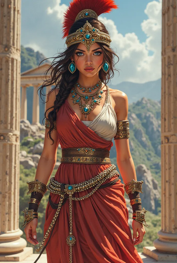 Anime style, lara croft in traditional greek outfit