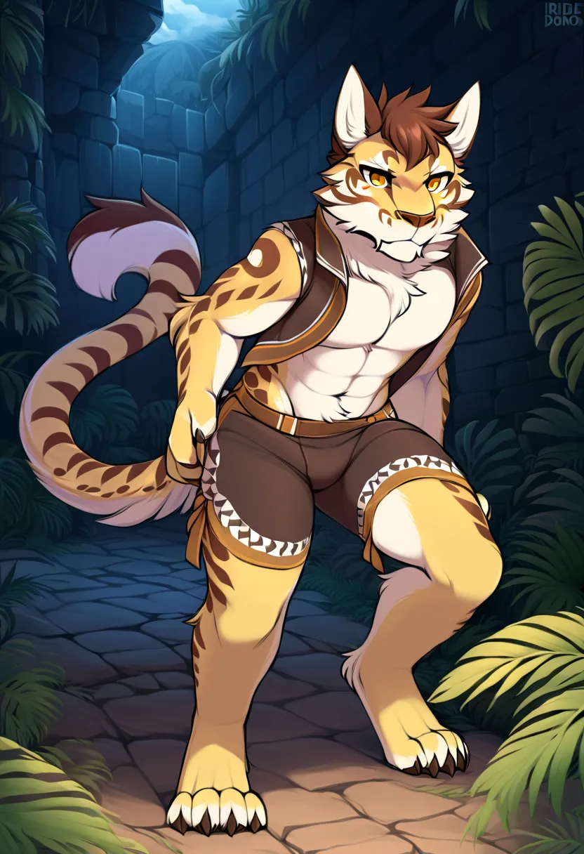 (top quality, best quality, by Iriedono, High-quality illustrations, masterpiece, perfect artwork, cinematic light and shading, 16k, 1080p, uploaded on e621)(kemono, furry, anthro, alone), 1 larger male, (very detailed body, face, tail, arms, hands, legs, ...