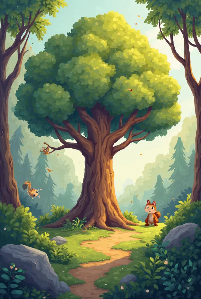 make me a background forest with oak tree cartoon