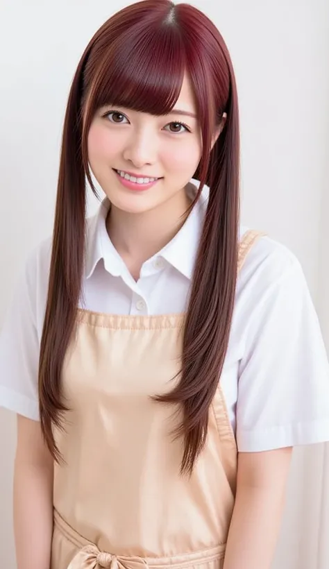    Silky Smooth Hair   、super long hair 、 his hairstyle is straight 、Long Hair That Reaches to the Chest、 、miniskirt、apron、bangs、Two-tone color with bright red hair and black hair、twin tails、(Hairstyle with hair held together on the left and right、Putting ...