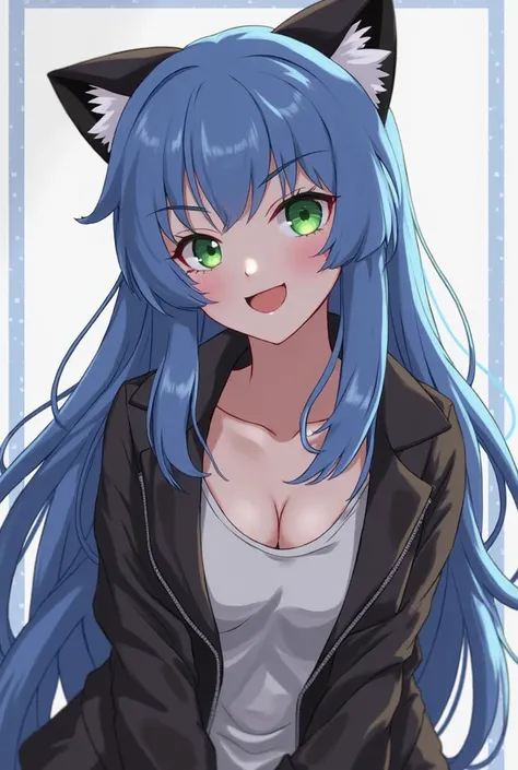 A beautiful and detailed (sweet portrait) wa ((Krystal)), Star Fox Krystal, sslim, lovable, green eyes, small breasts, (((Long blue hair 1.3))),  ((black hair tips)), Decollete, grin, look up,, anthro, furry, Uploaded E621, detailed fluffy fur, (wa Fluff-K...