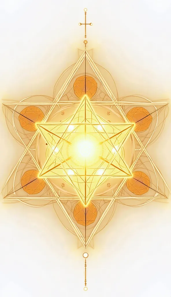 "A precise and symmetrical geometric design of Metatron’s Cube, glowing with a soft ethereal golden light. The interconnected lines forming the 13 circles and Platonic Solids are slightly thicker for better visibility, with a radiant golden hue that transi...