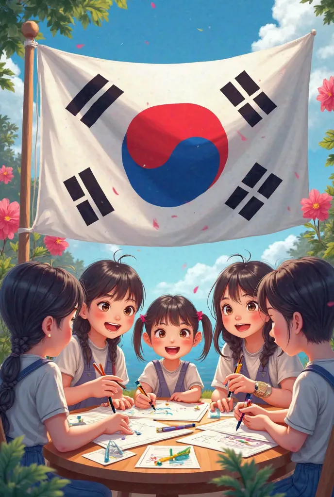 Korean flag and students animation and add this words TOPIK Paper Creations