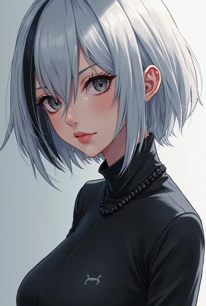 there is a woman with a black and white hair and a black top, a digital painting inspired by Aaron Nagel, pixiv contest winner, digital art, cyborg - girl with silver hair, girl silver hair, anime styled digital art, made with anime painter studio, silver ...