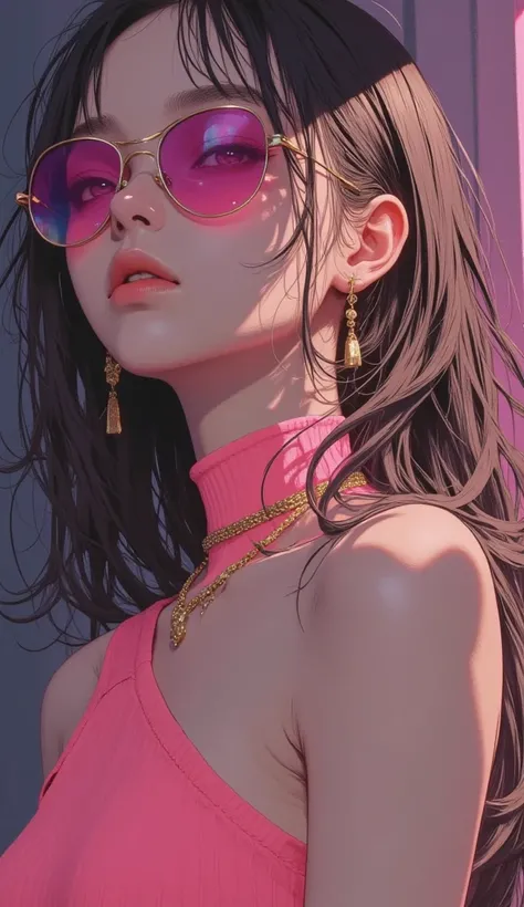   high quality、    portai    、    masterpiece、   Details、 MOVING POSE、very beautiful woman woman 、   masterpiece、  high quality、 Hi-Res, 最  high quality, ,  street fashion、Neo cyberpunk, neon 、Full body cut,sunglasses、Overlooking, Overlooking,  upper body ...