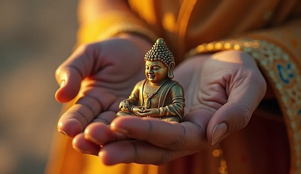 5.	A Merchant in a Foreign Land Selling a Gandharan Buddha Amulet, Unaware of the Civilization That Created It
Closed-up, hyper-realistic, vibrant, 4K HD. The intricate carving of the Buddha glints under the sun, passing hands without a story, as if histor...