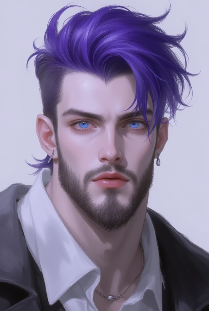 Masterpiece, best quality,(artist) very detailed, 1man with purple hair, blue eyes, A handsome male.  dynamic pose, Quiff hair with 7:3 ratio, manly, man,
