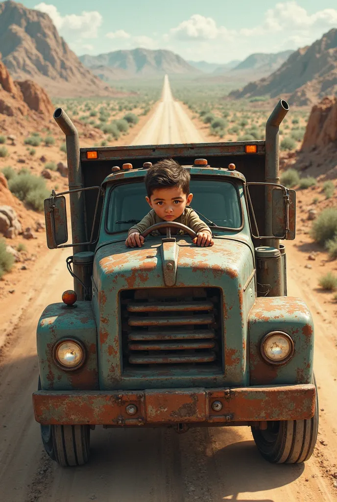 A boy driving a truck