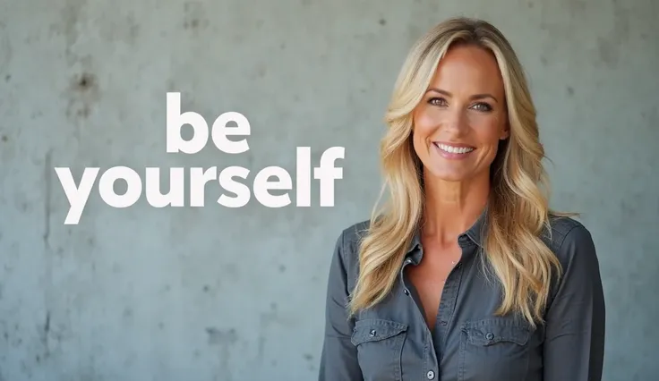 generate thumbnail for youtube video with "BE YOURSELF" written on it with picture of MEL ROBBINS