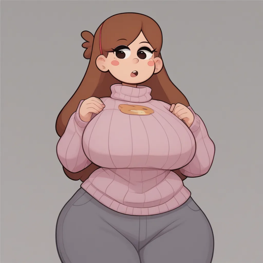 Account_9, Account_8_, Account_7_, Account_6_, Account_5_, Account_4_,Mabel pines,  blush stickers, huge hips. LONG EYELASHES,looking at the spectator, huge hips, huge breasts , lean, sweater, open mouth