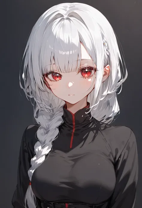 Best Quality, excellent performance, Sakawa Style , white hair,  red eyes,,  , upper body,hair, Braid,Black white eyes ,hairหน้าม้าปิด,G cup breast,Manga,hairกางม้าเปียhair,