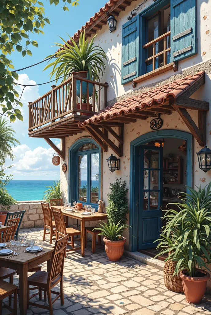 Rustic restaurant with blue colors called El Ancla