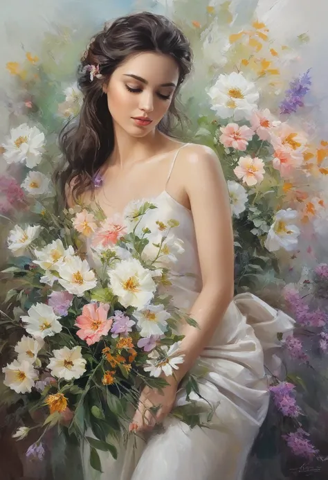 Art painting of the flowers of a beautiful woman