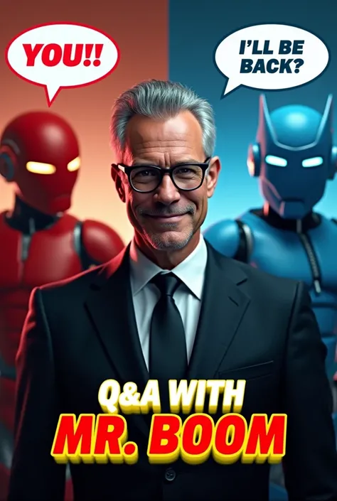 Here is a detailed description of the image:

1. Main Character in the Center

A man with gray hair, glasses, and a suit is positioned at the center.

His face is highlighted with a red circle, with the word "YOU!!!" written below in red text.

He has a co...