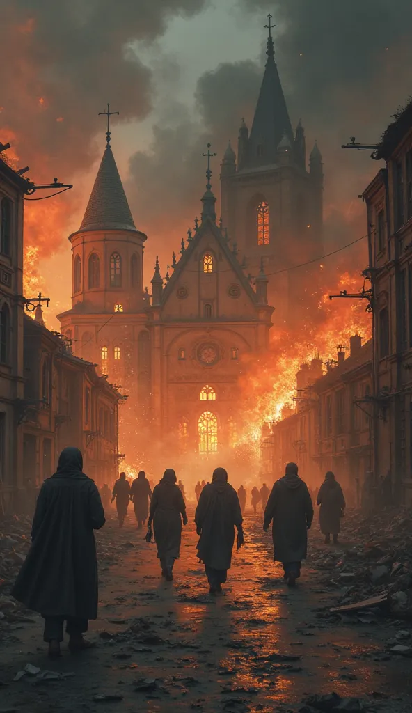 Pov:Thick smoke fills the place, churches are burning, and the sounds of women and ren crying.