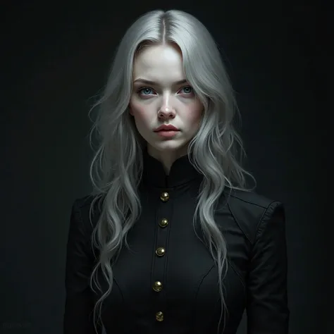 Women Pale Skin Gray Hair Gray Eyes Long Hair　uniform（black）