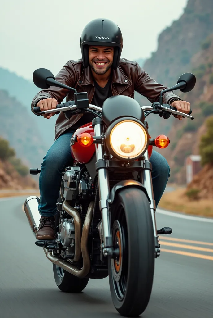 a naughty boy who is riding a sports motorbike dashingly