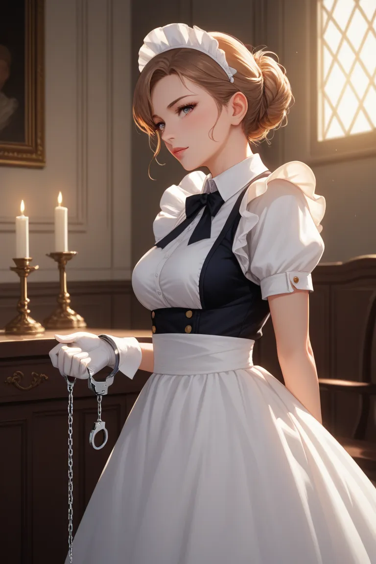  Anime Girl，maid，White Gloves，handcuffs，bondage， Locking Chain，bundle