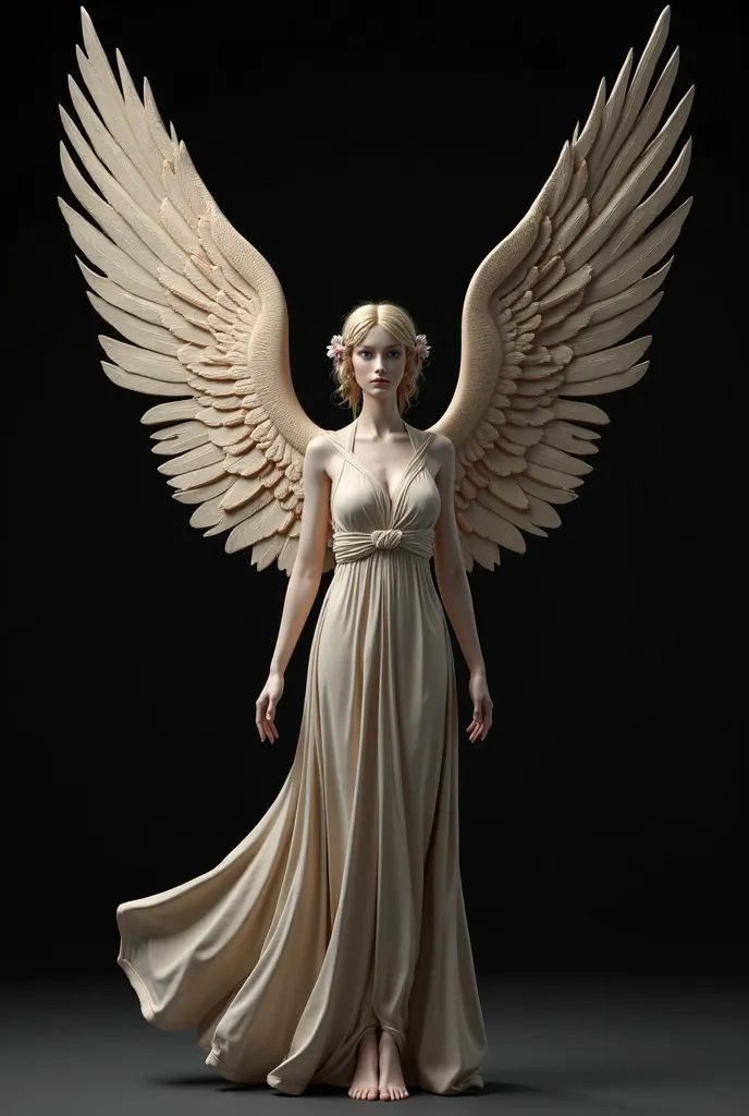 create virgo character with wings with 3d style, create like diphoto studio , background warna hitam