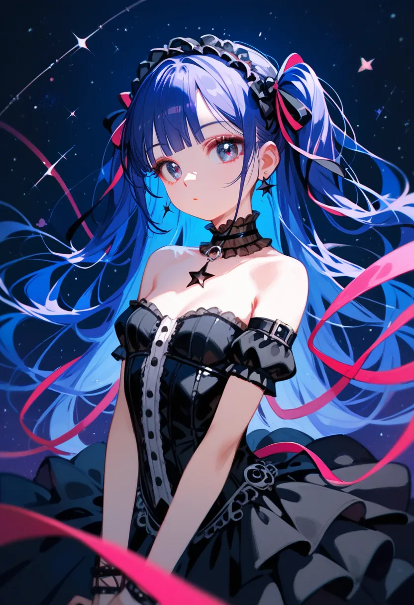 Score_9,Score_8_up,Score_7_up,highest quality,detailed,1 stars Gothic girl,idol,slim,small breasts,(beautiful detailed eyes)posing,universe