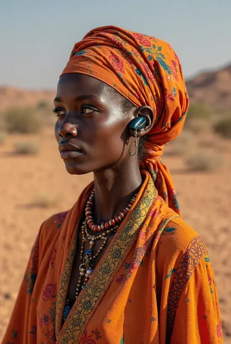 A Sudanese woman wears a hearing aid for the hearing impaired in Africa.